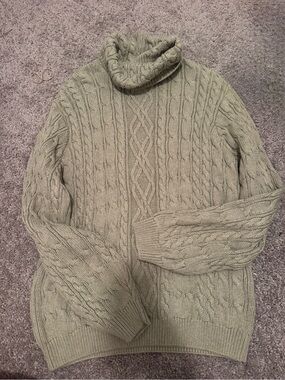 Vintage Cotton Cable-Knit Turtleneck Sweater - Sage Green